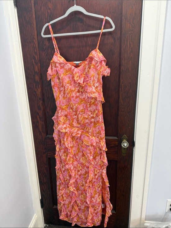 American Eagle Outfitters Dresses & Skirts - American Eagle Outfitters Pink and Orange Floral Ruffle Maxi Dress